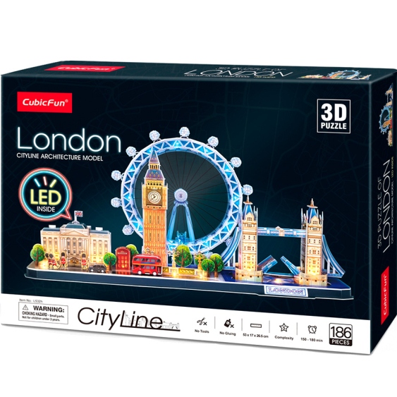 3D пазл CUBIC FUN City line Лондон LED (L532h) Для кого універсально