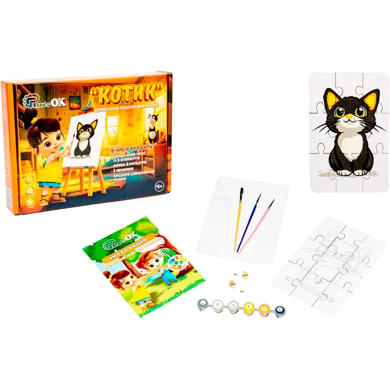 Зовнішній вигляд Пазл-розмальовка PUZZLEOK Котик 9 ел (Puz-22938)