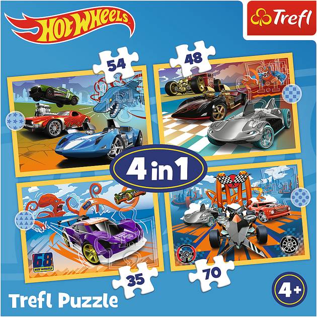 Внешний вид Пазл TREFL 4in1 Hot Wheels Транспортные средства 35+48+54+70 элементов (5900511346275)