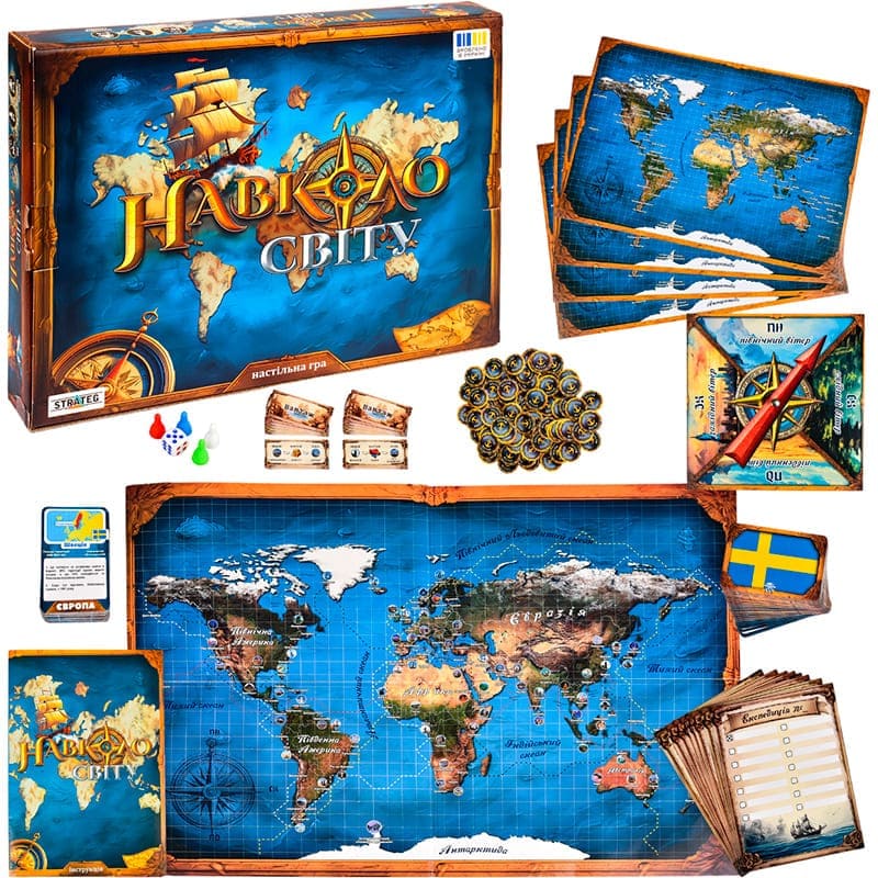 Настольная игра STRATEG Вокруг света (30110) Дополнительно Географический квест с 5 режимами сложности и 110 карт флагов