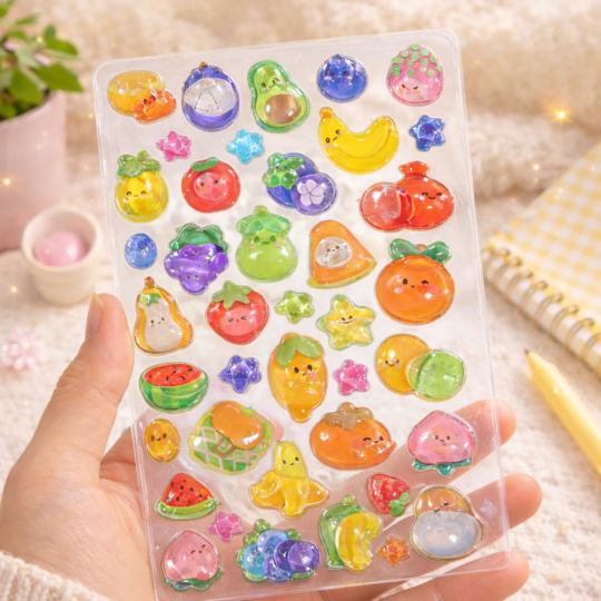 Набір 3D-наклейок TIKI WIKI Crystal Тики фрукти (51367) Додатково об'ємні 3D-наклейки з ефектом кристального блиску