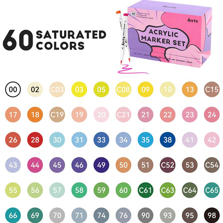 Акриловые маркеры ARRTX AACM-0560B NEW 60 цветов (LC304424) Возраст от 3 лет