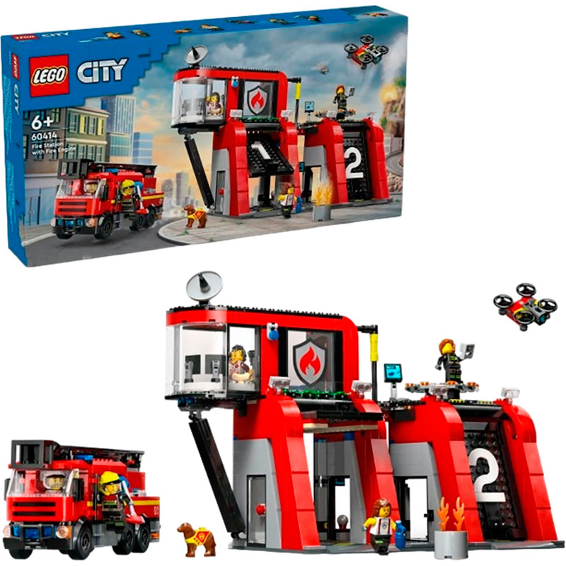 Конструктор LEGO City Пожежне депо з пожежною машиною 843 деталей (60414) Тематика транспорт