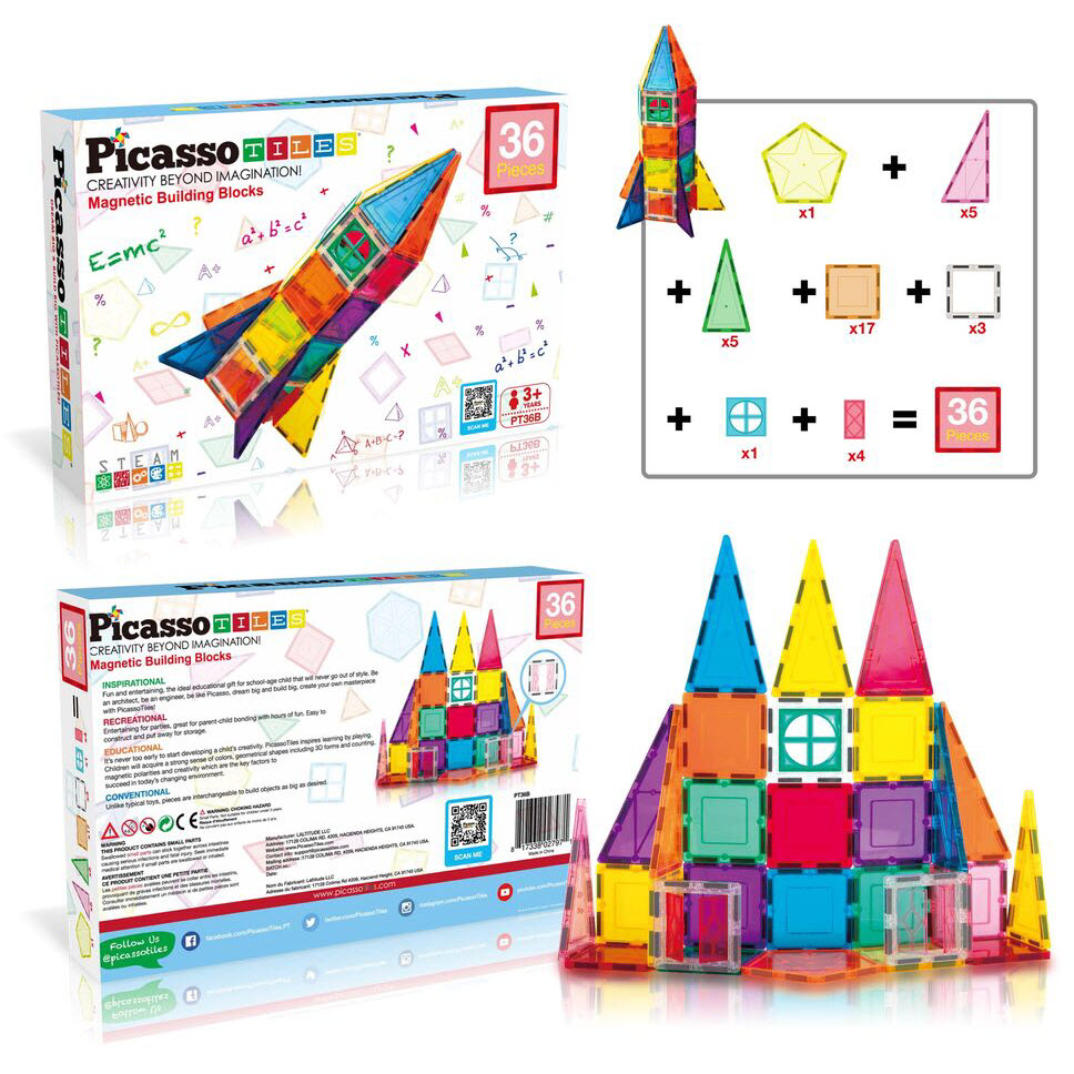 Конструктор магнитный PICASSO TILES MAGNETIC BUILDING BLOCKS 36 деталей (PT36B) Тип магнитные