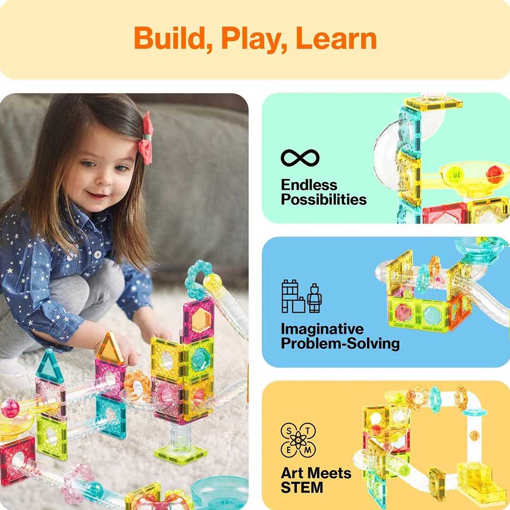 Внешний вид Конструктор магнитный PICASSO TILES Mini Diamond Marble Run 60 деталей (PTMG60)