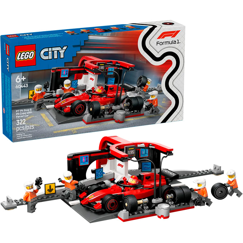 Покупка Конструктор LEGO City F1 Піт стоп та механіки з болідом Ferrari 322 деталі (60443)