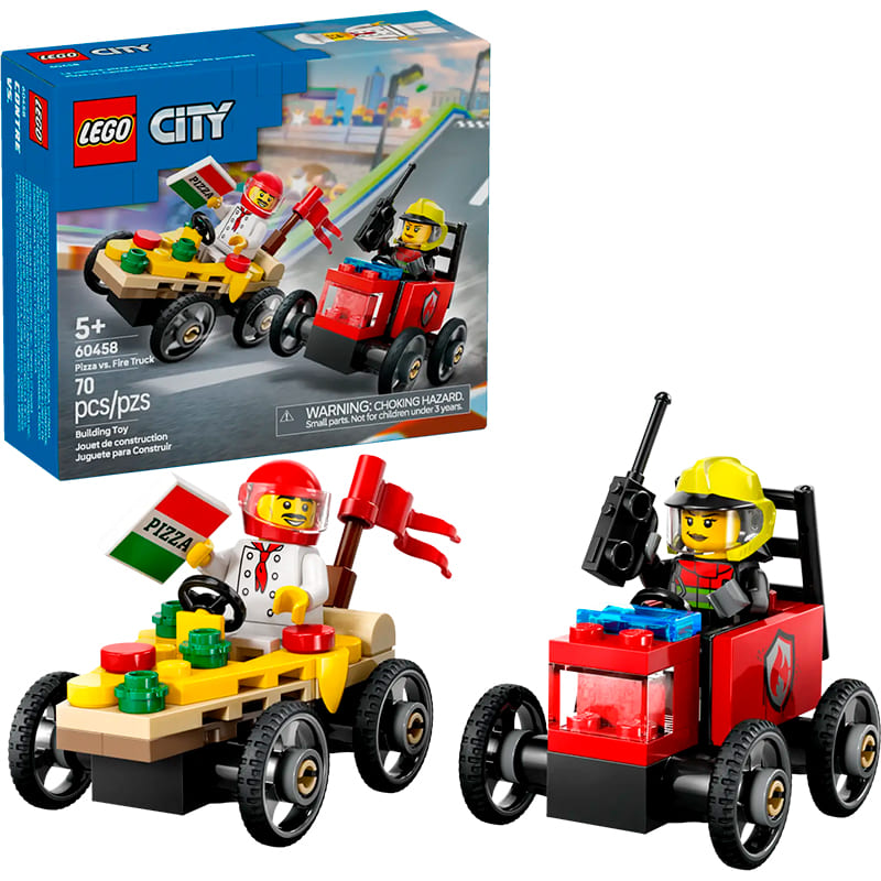 Заказать Конструктор LEGO City Пицца-авто против пожарной машины: Набор гонок 70 деталей (60458)