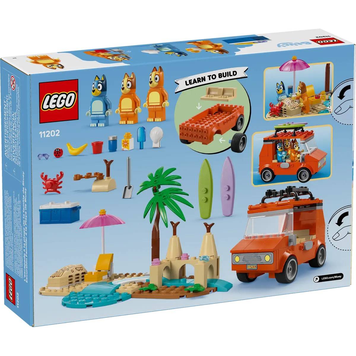 Зовнішній вигляд Конструктор LEGO Bluey Пляж та сімейна поїздка на автомобілі Блуї 133 ел (11202)