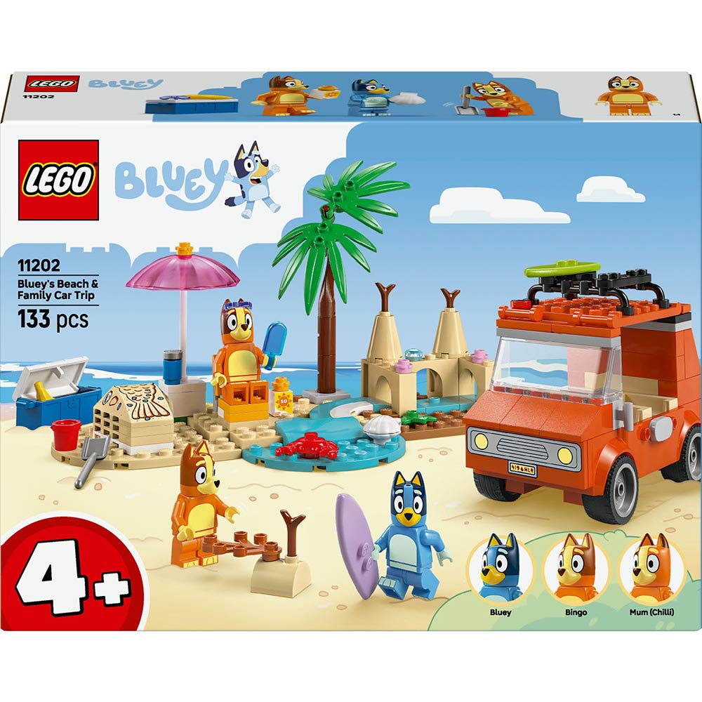 Конструктор LEGO Bluey Пляж и семейная поездка на автомобили Блуи 133 эл (11202)