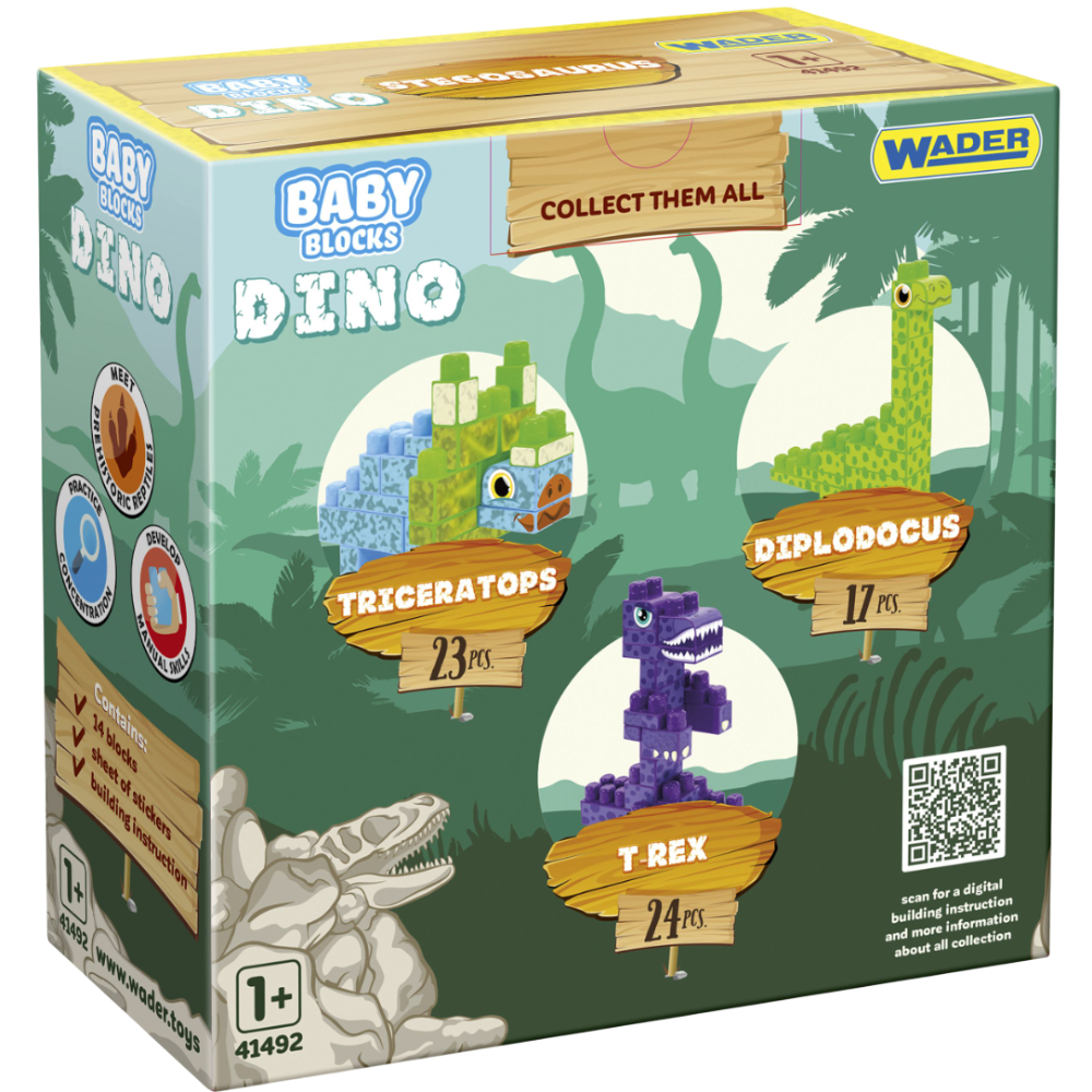 Конструктор WADER Baby Blocks Діно Стегозавр (41495) Тематика для найменших