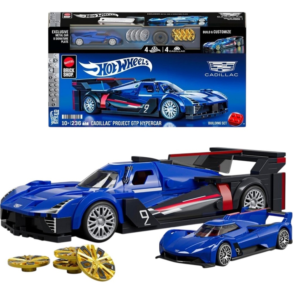 Машинка-конструктор Hot Wheels Brick Shop Speed Cadillac Project GTP Hypercar 236 деталей (JFR89)