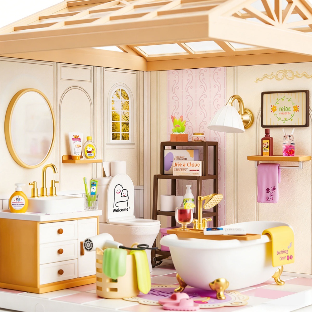 Конструктор-румбокс MINI HOUSE серии Интерьер - Ванная комната (8009) Особенности подсветка