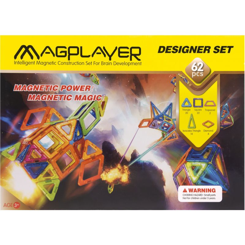 

Магнитный конструктор MAGPLAYER набор 62 эл. (MPB-62), магнитный набор 62 эл. MPB-62