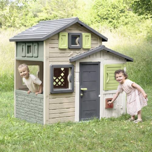 Игровой домик Smoby Life Друзья Эво с почтовым ящиком (7600810208) Дополнительно в передней части дома гостей встречают входные двери с глазком, в задней части дома также есть половинные двери, которые можно использовать как тайный вход; шесть окон и две ставни, вращающиеся на 360 градусов
