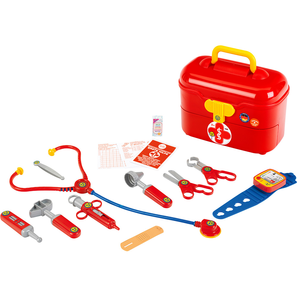 Игровой набор врача KLEIN (4360) Дополнительно электронный тонометр со звуковыми сигналами; безопасные аксессуары с закруглёнными краями, удобные для детских рук; прочный кейс для хранения и переноски; способствует развитию моторики, воображения и навыков заботы; питание 2xR03-AAA