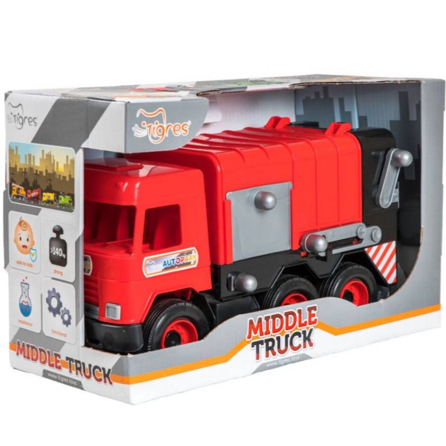 Машинка Tigres Middle Truck Мусоровоз Red (39488) Вид игрушечной машины мусоровоз