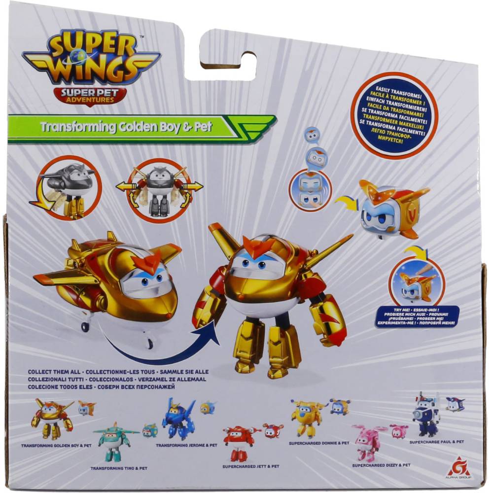 Игровой набор Super Wings Transforming Золотой Мальчик и любимец (EU770441) Особенности световые эффекты