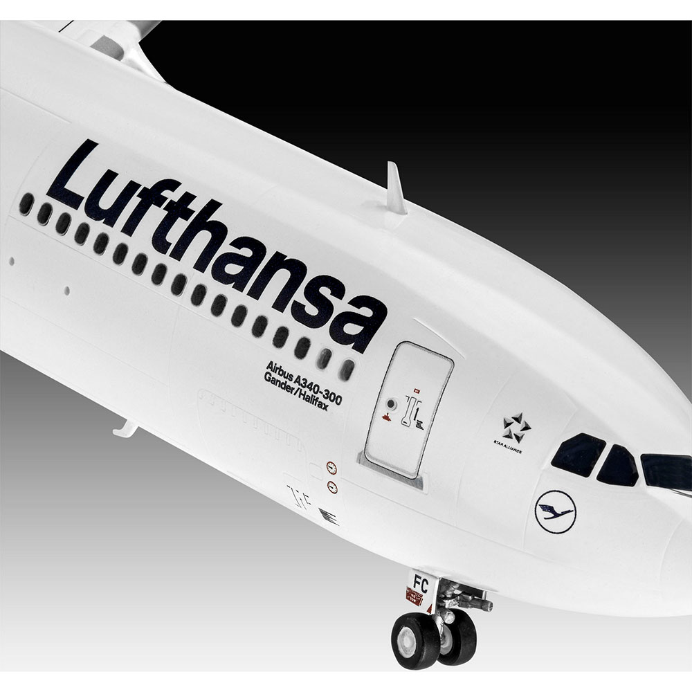 Збірна модель Revell Літак Airbus A340-300 Lufthansa рівень 4 масштаб 1:144 (RVL-03803) Розміри 441 х 418 х 116