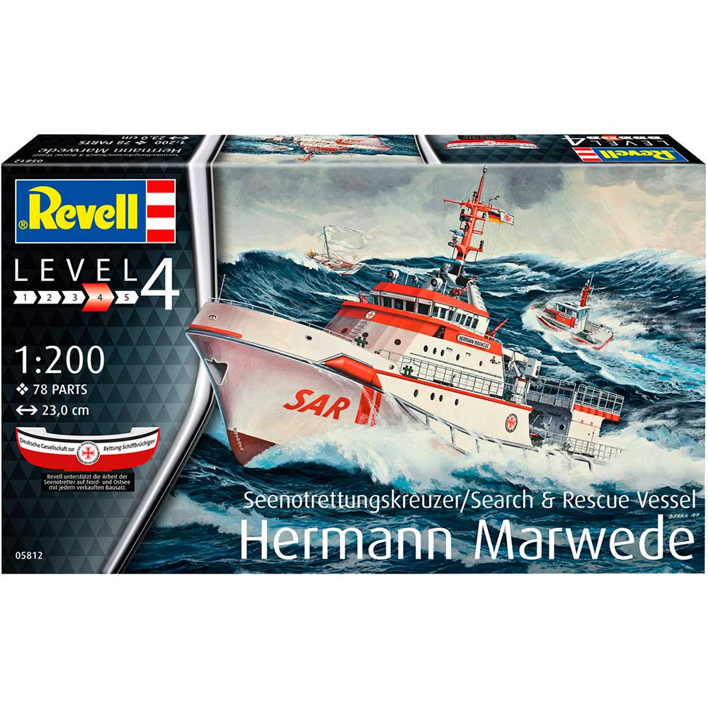 Сборная модель REVELL Поисково-спасательное судно Hermann Marwede уровень 4 1:200 (RVL-05812) Вид модели корабль