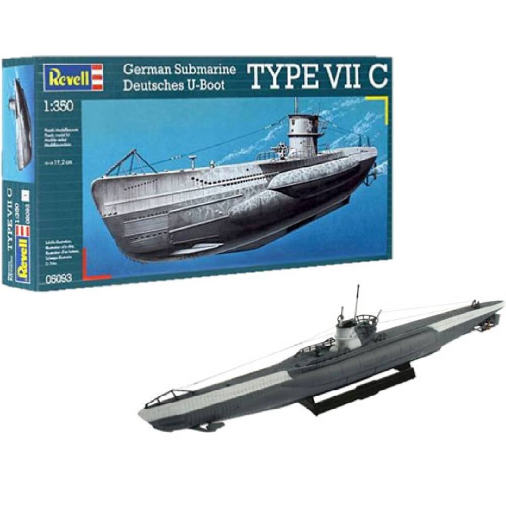 Збірна модель Revell Німецький підводний човен U-Boot Type VII C рівень 4 (RVL-05093) Вид іграшкової машини корабель/човен