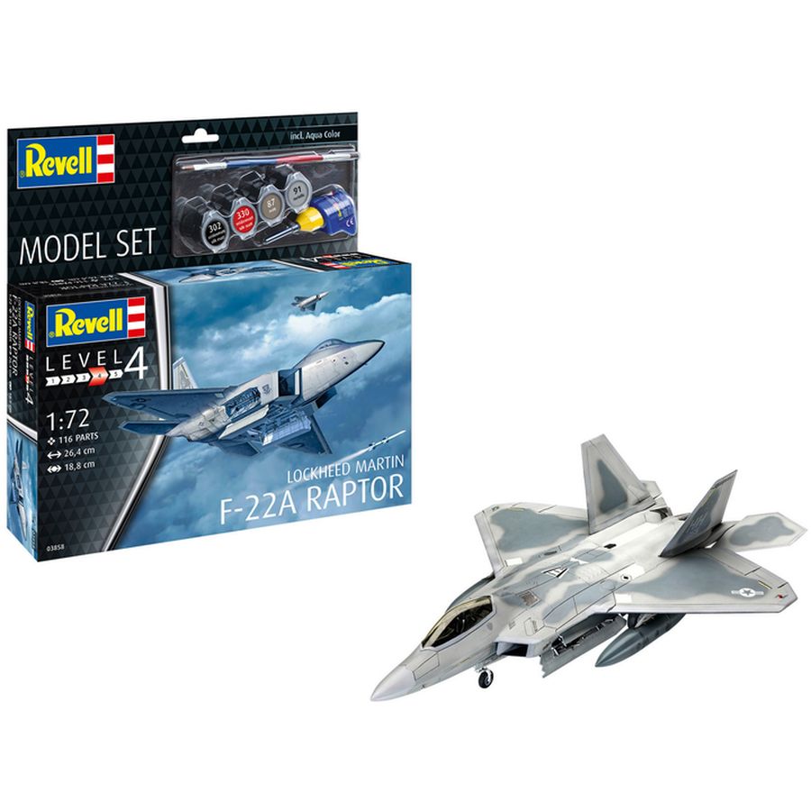 Зовнішній вигляд Збірна модель Revell Літак Lockheed Martin F-22A Raptor 1:72 рівень 4 (RVL-63858)