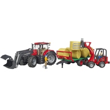 Набор BRUDER Трактор Case IH Optum 300CVX с передним погрузчиком и прицепом с тюками (03198)