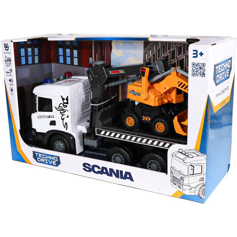 В Фокстрот Игровой набор TECHNODRIVE Super Big Truck Автокран Scania с экскаватором (5004KS)