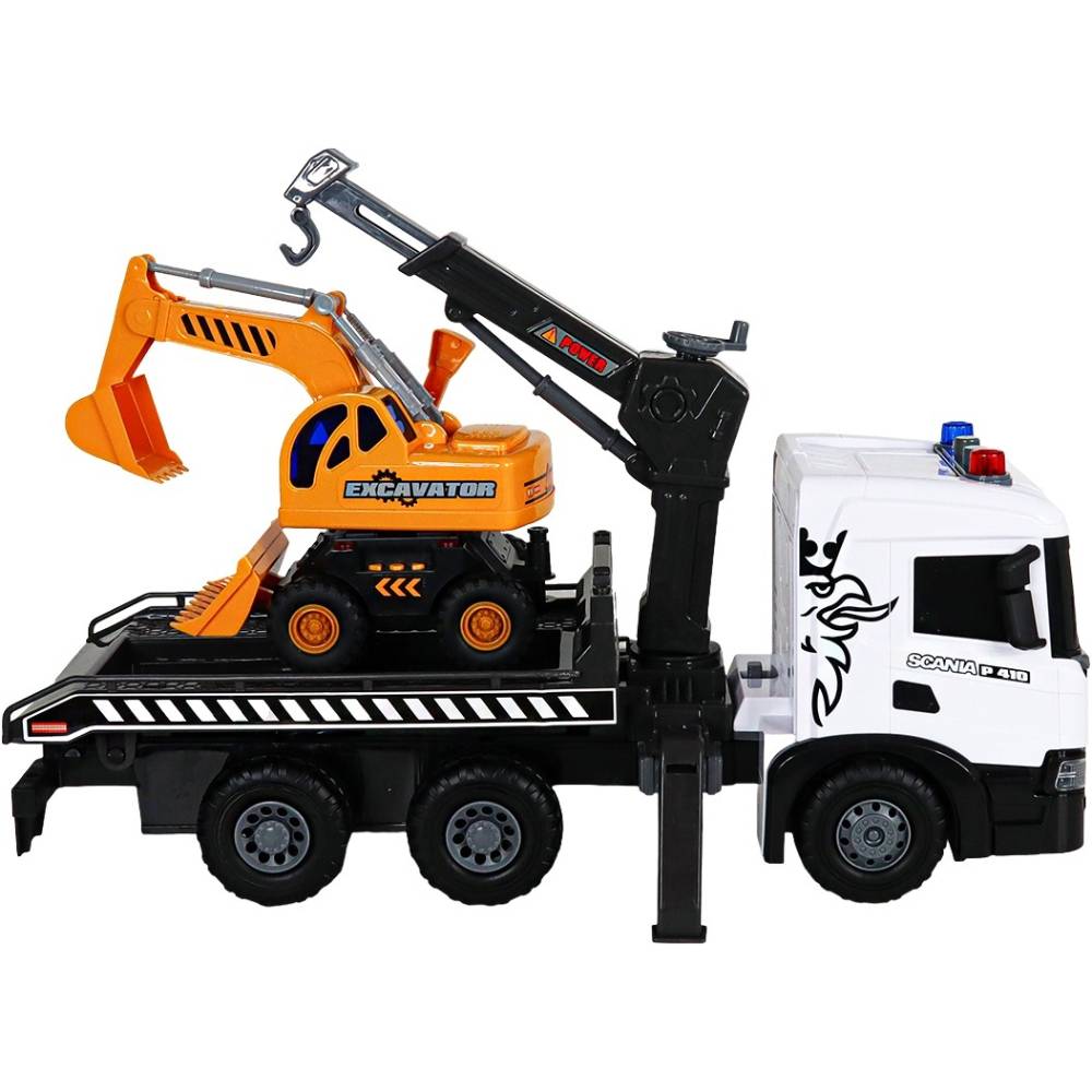 Игровой набор TECHNODRIVE Super Big Truck Автокран Scania с экскаватором (5004KS) Масштаб 1:43