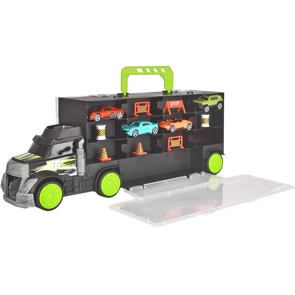 Ігровий набір DICKIE TOYS Трейлер перевізник авто 4 машинки з аксесуарами 43 см (3747007)