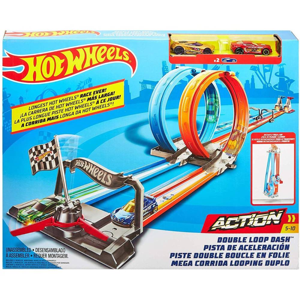Автотрек HOT WHEELS Портативный Двойная петля (GFH85) Размеры 460 x 70 x 380