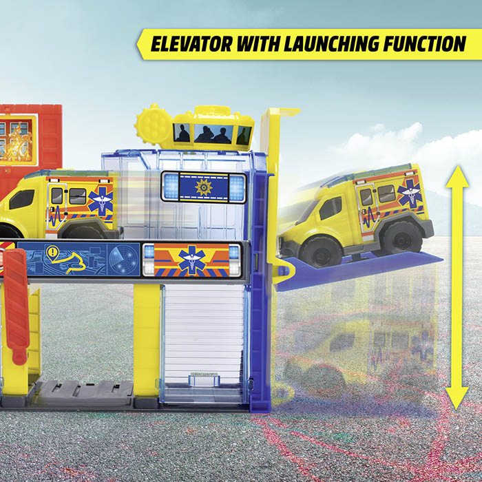 Игровой набор DICKIE TOYS SOS Служба спасения Микро (3713017) Комплектация машины - 3 шт, дорожные знаки, дорожные конусы, детали станции