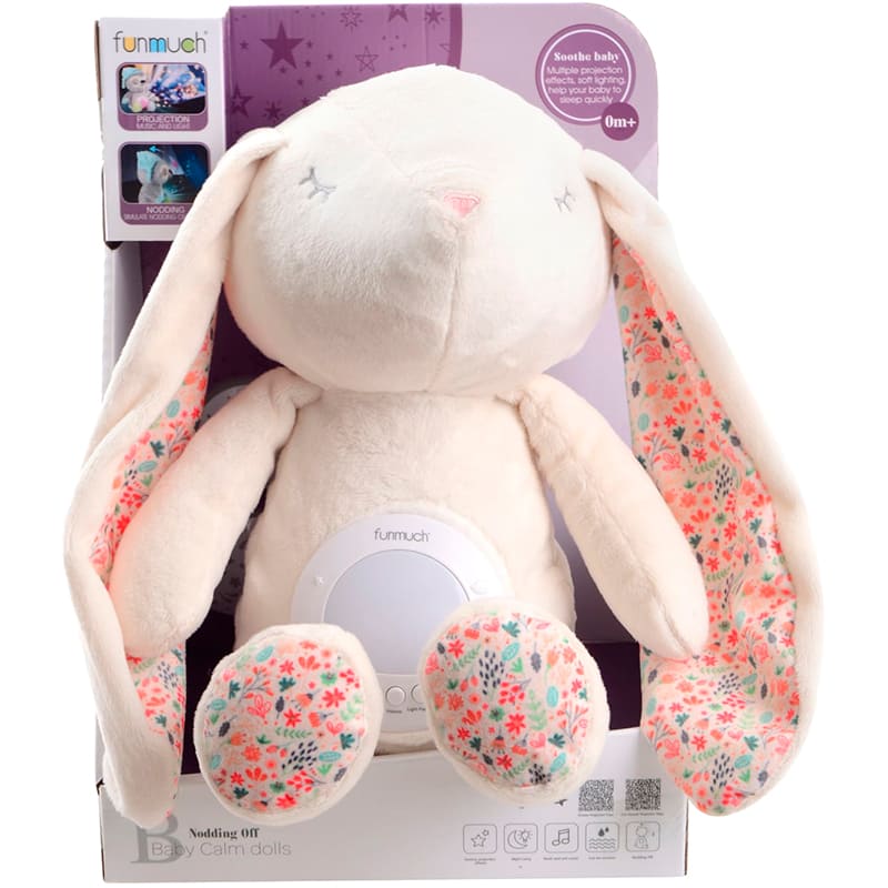 Игрушка-ночник FUNMUCH Кролик (FM666-79) Дополнительно Воспроизводит 60 колыбельных, 6 белых шумов, 7 режимов освещения; 3 крышки для создания различных эффектов; Питание: 3 батарейки типа АА (не входят в комплект)