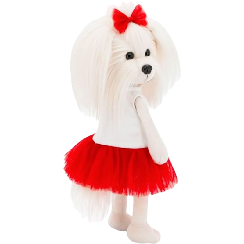 Мягкая игрушка ORANGE Lucky Mimi Любовь и фламинго (LD5/049) Дополнительно Имеет специальный шарнир в шее, позволяющий поворачивать голову на 360°; Все элементы одежды и аксессуары съемные; В лапках спрятаны небольшие магнитики, которые позволяют подружиться с другой собачкой