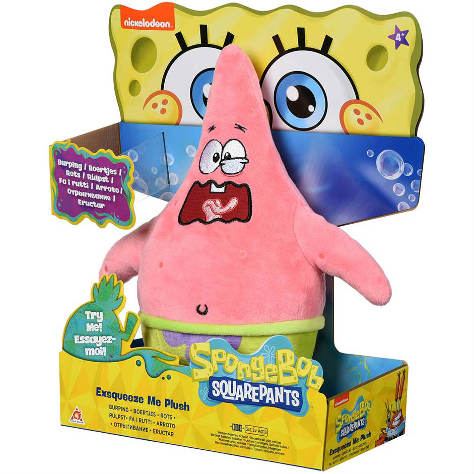 Мягкая игрушка SPONGE BOB Exsqueeze Me Plush Patrick Burp со звуком (EU690903) Эффекты звук