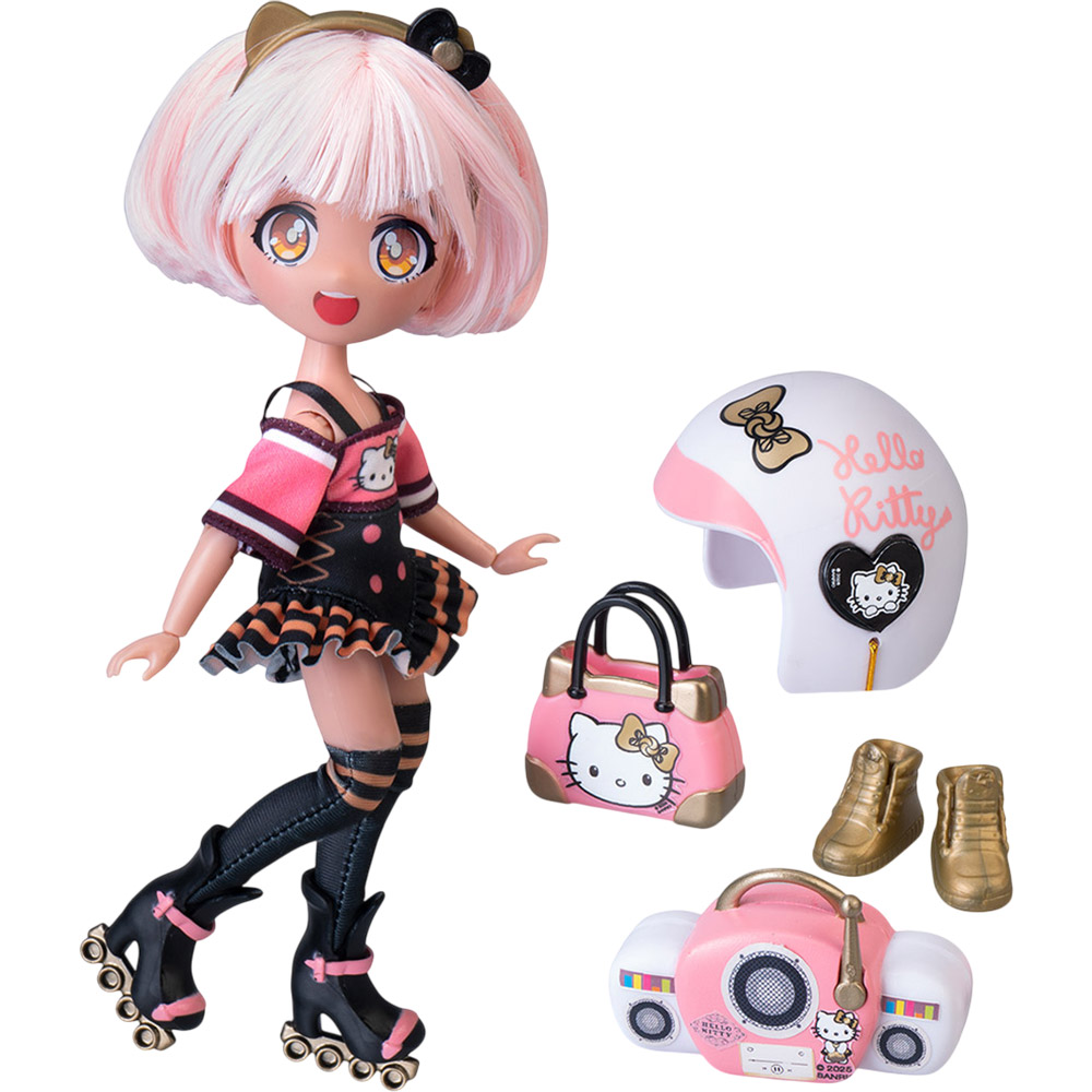 Лялька 4SF MANGA DOLLS Hello Kitty Golden Diva Roller (HKTF1000) Додатково аксесуари: шолом, сумка, магнітофон, черевики