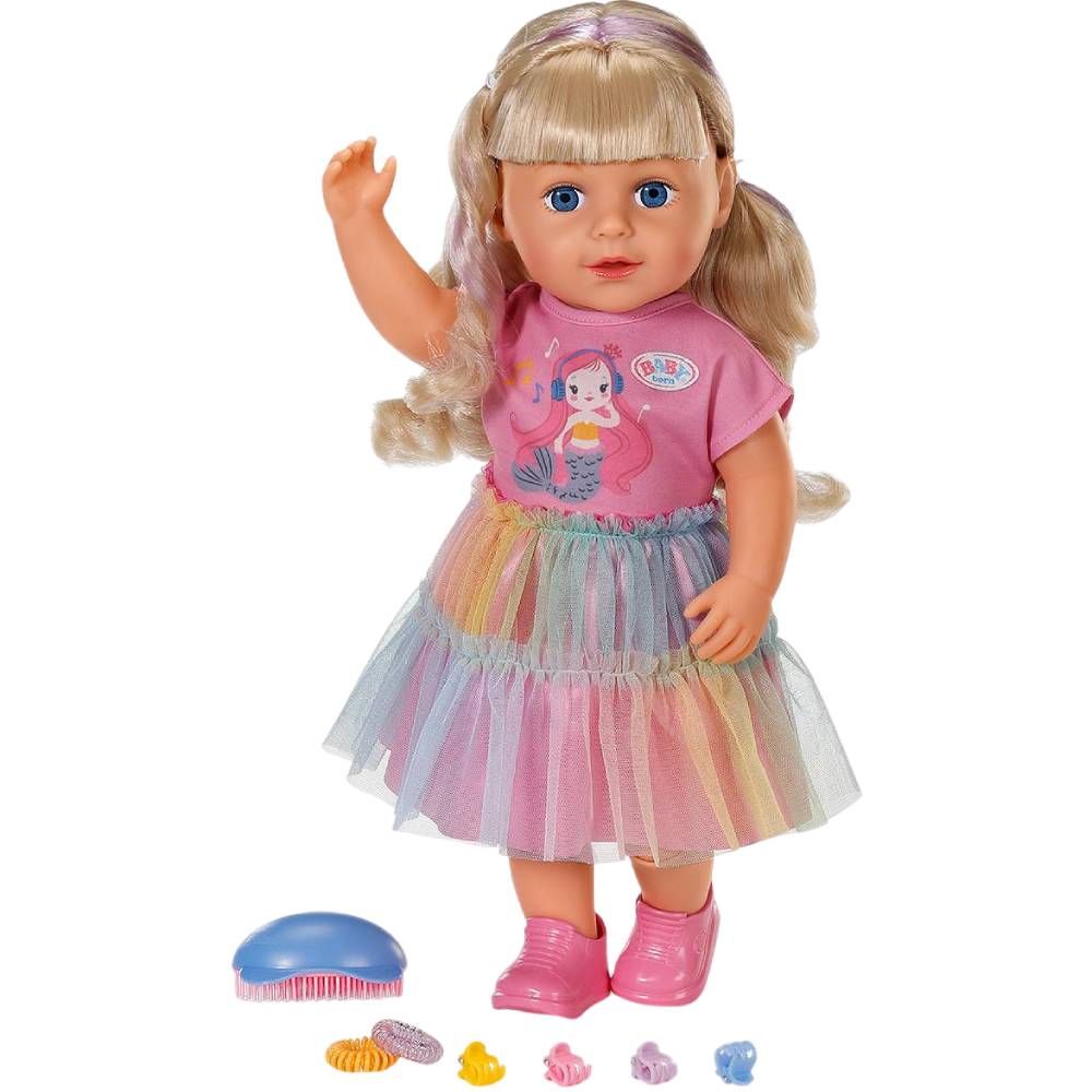Кукла Baby Born Очаровательная Карла 43 см (838006) Комплектация  Кукла, комплект одежды, пара обуви, расчёска, 2 резинки для волос, 4 заколки, инструкция.