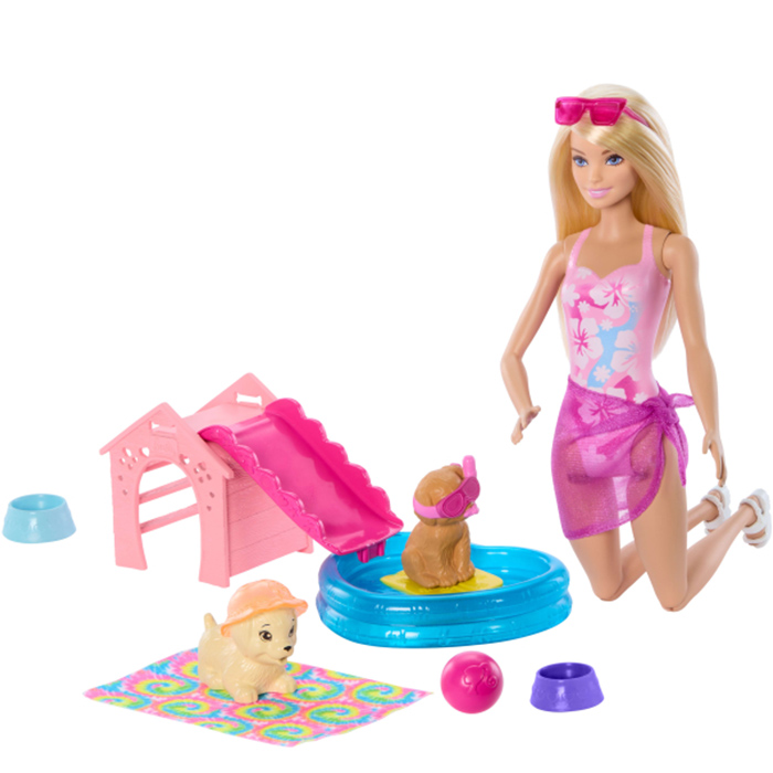 Лялька BARBIE Басейн для цуценят (JBF35) Комплектація  лялька, фігурки цуценят, аксесуари