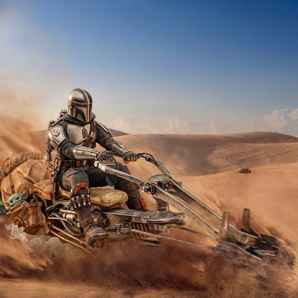 Зовнішній вигляд Статуетка IRON STUDIOS MANDALORIAN On Speederbike Deluxe Art Scale 1/10 (LUCSWR48721-10)