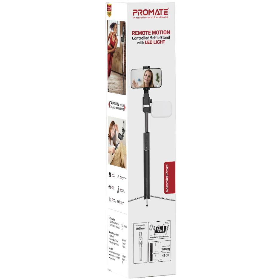 Монопод PROMATE (mediapod.black) Підключення до смартфону Bluetooth