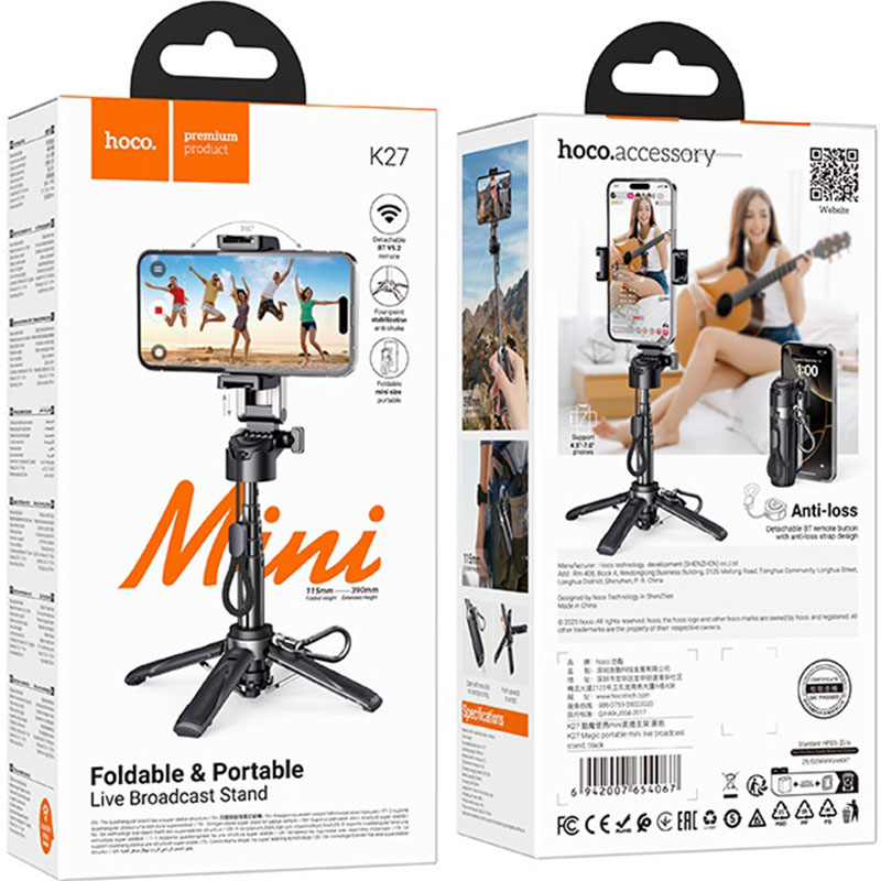 В Украине Монопод-трипод HOCO K27 Magic portable mini live broadcast stand Black (6942007654067)