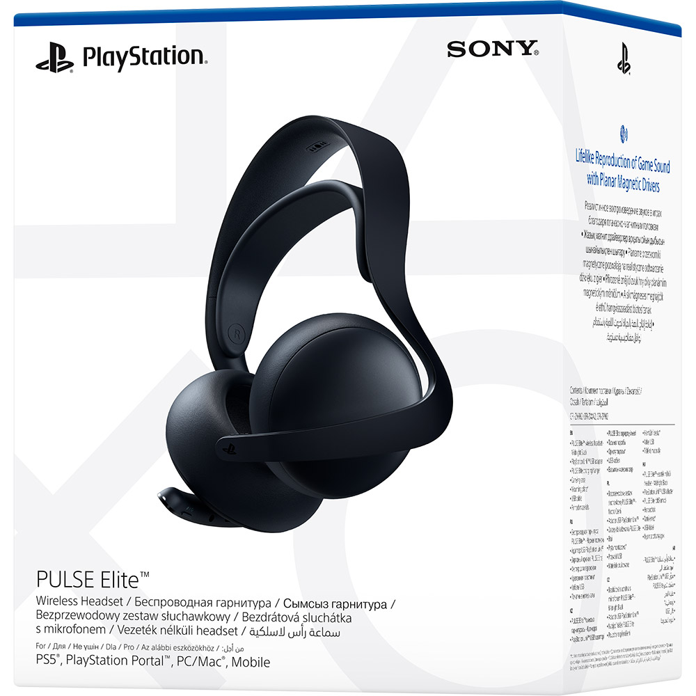 Гарнітура SONY PlayStation PULSE Elite Wireless Midnight Black (1000044486) Особливості акумулятор тримає заряд до 30 годин, швидка зарядка протягом 10 хвилин забезпечує роботу до 2 годин 