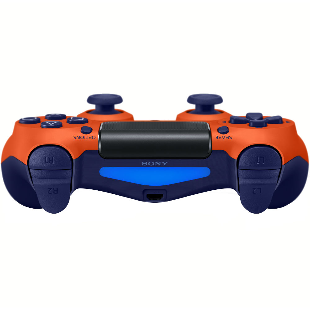 Геймпад SONY PlayStation Dualshock v2 Sunset Orange (9918264) Особенности улучшенные аналоговые джойстики, сенсорная панель, световая панель, виброотдача, встроеный динамик, разьем стереогарнитуры, акселерометр, гироскоп, встроенный литий-ионный перезаряжаемый аккумулятор 1000 мАч