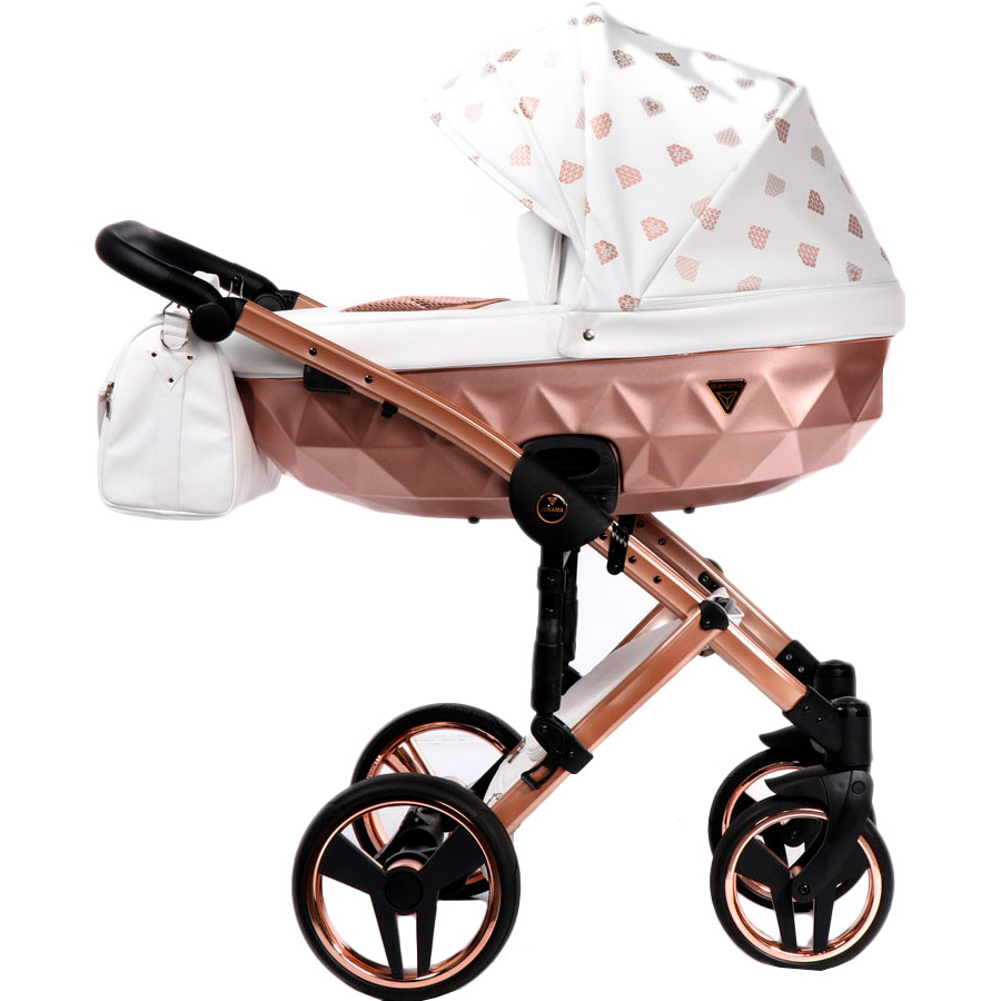 

Детская коляска JUNAMA Diamond Glow 2 в 1 01 White/Pink (J-G-01), Унів.коляска 2в1 Glow 01 рожева з білим