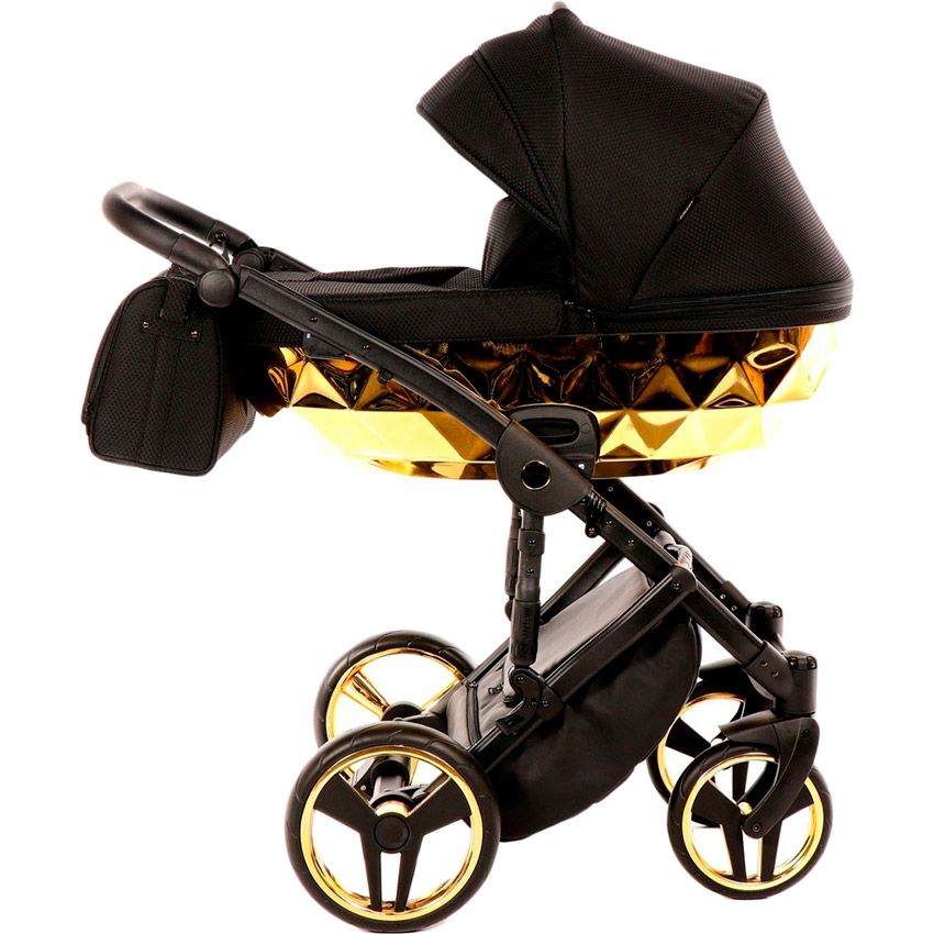 

Детская коляска JUNAMA Diamond Mirror 2 в 1 02 Blysk Black/Gold (J-MB-02), Унів.коляска 2в1 Mirror 02 Blysk чорна з золотим