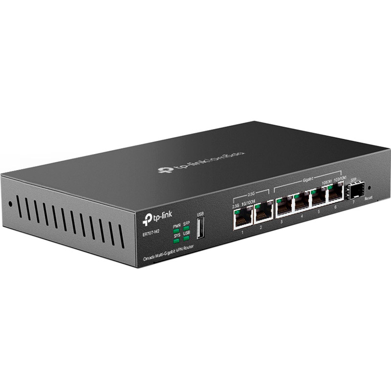 Маршрутизатор TP-LINK Omada ER707-M2 Додатково 1 х 2.5 Gigabit Ethernet, 1 х 2.5 Gigabit Ethernet (суміщений з LAN), 4 х Gigabit Ethernet (суміщений з LAN), 1 х SFP (суміщений з LAN)