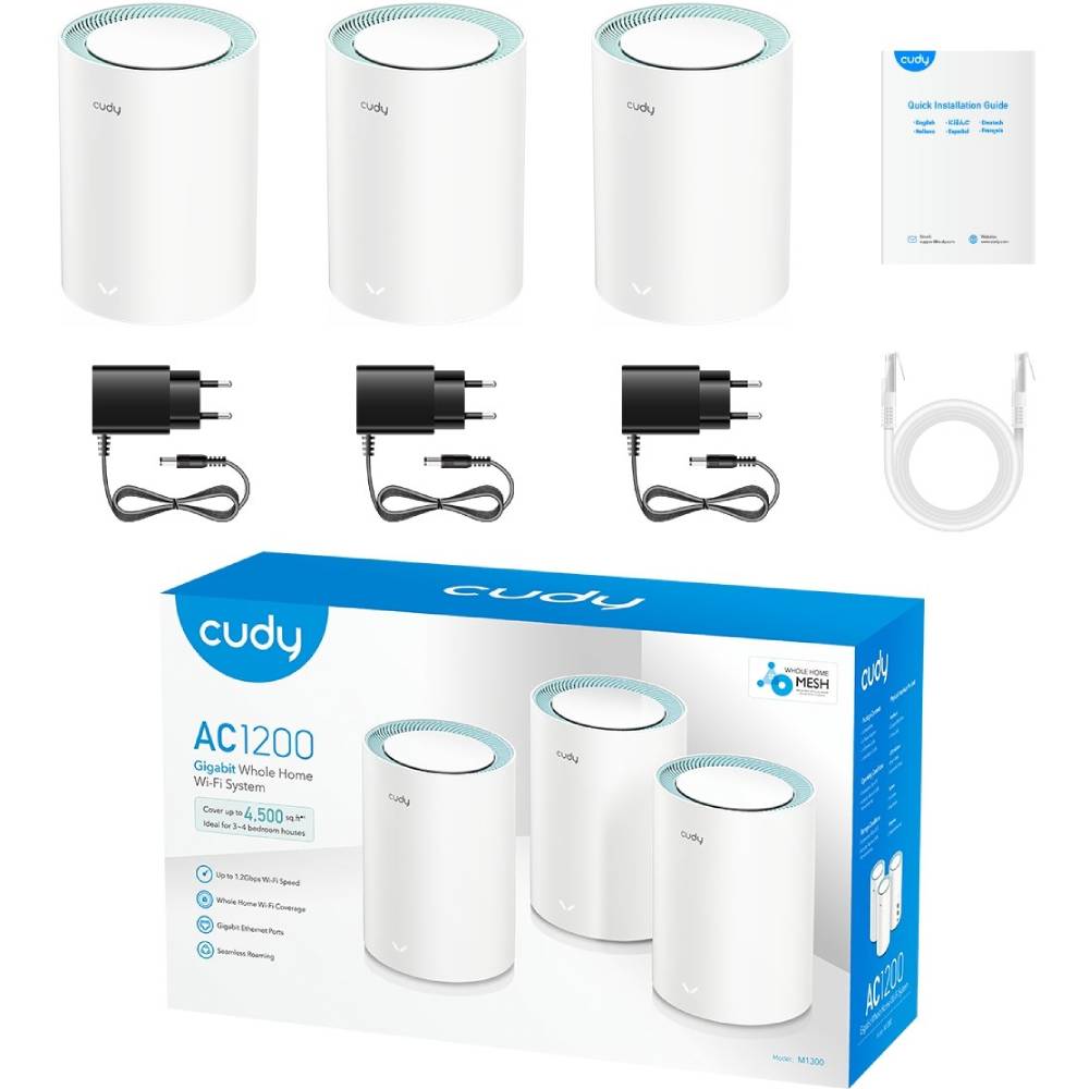 Маршрутизатор CUDY M1300(3-pack) AC1200 Wi-Fi Gigabit Mesh Solution White Дополнительные режимы работы точка доступа