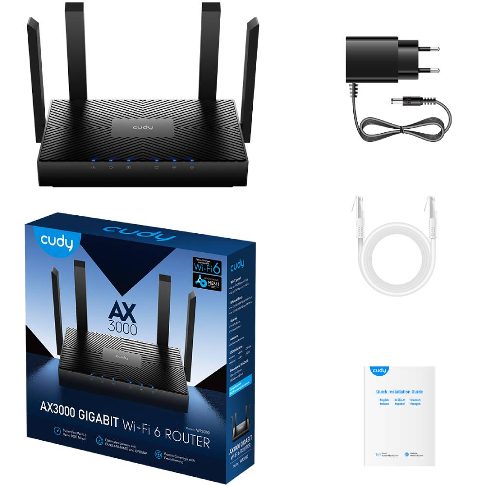 Mesh-маршрутизатор Cudy WR3000 AX3000 Gigabit Wi-Fi 6 Mesh Router Тип пристрою Wi-Fi роутер