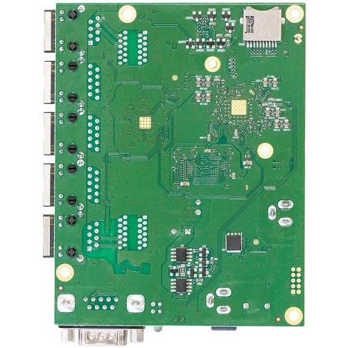 Маршрутизатор MIKROTIK RouterBOARD 450Gx4 (RB450Gx4) Дополнительно Процессор IPQ-4019, Номинальная частота процессора 716 MHz, Объем оперативной памяти 1 GB, Хранилище данных 512 MB NAND, 2 MB FLASH, Сетевой интерфейс (5) 10/100/1000 Ethernet портов, (1) microSD слот, (1) серийный порт RS232, RouterOS, PoE in 802.3af/at