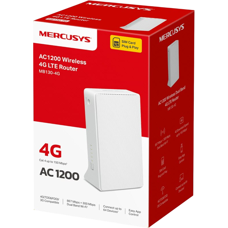 Внешний вид Роутер MERCUSYS мобільний бездротовий 4G (MB130-4G)