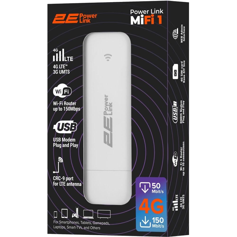 У Фокстрот Мобільний 4G Wi-Fi роутер 2E PowerLink MiFi-1 2024 (694743655322)